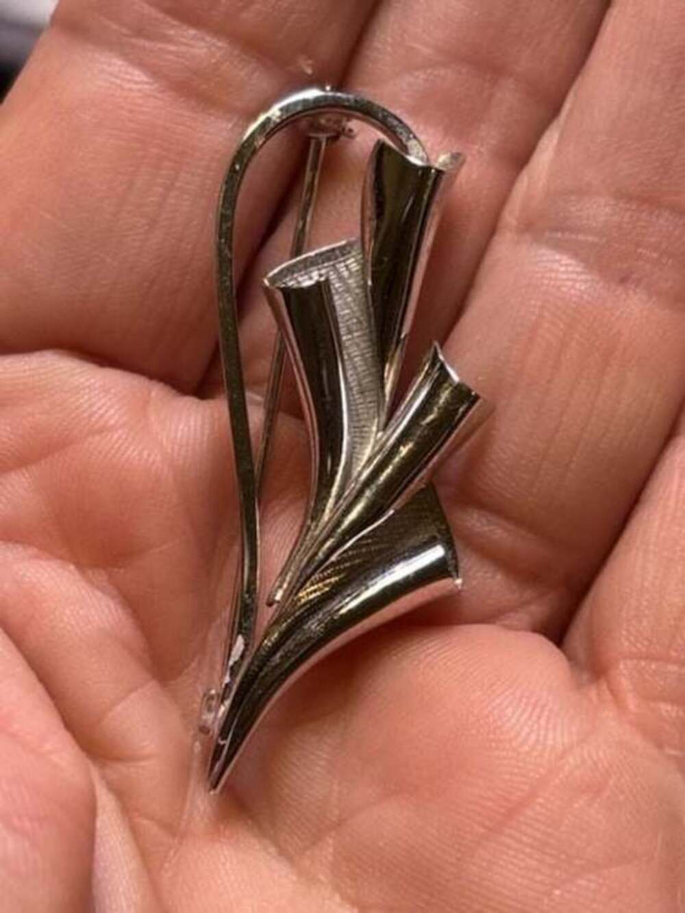 Vintage M.C. Earl Modernist Cattails and Leaves Sterling Silver Brooch